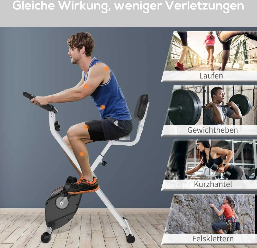 HOMCOM F-Bike treniruoklis, dviračio treniruoklis su 8 lygių magnetiniu pasipriešinimu, reguliuojamo aukščio, plieno, juodos ir pilkos spalvos, 43x97x109 cm