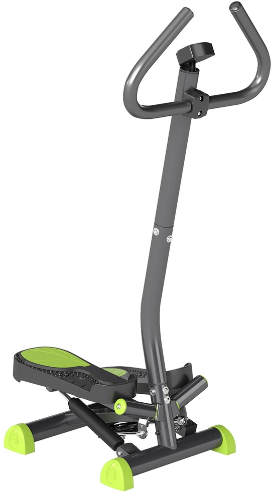 HOMCOM treniruoklis steperis su LCD ekranu ir rankena, iki 100 kg, plieno, ABS, pilkas/žalias, 55 x 44 x 108 cm