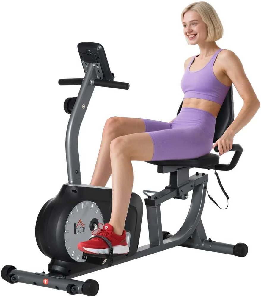 HOMCOM gulimas treniruoklis, dviratis treniruoklis su LCD ekranu, 8 lygių reguliuojamas magnetinis pasipriešinimas, iki 110 kg, plienas ir ABS