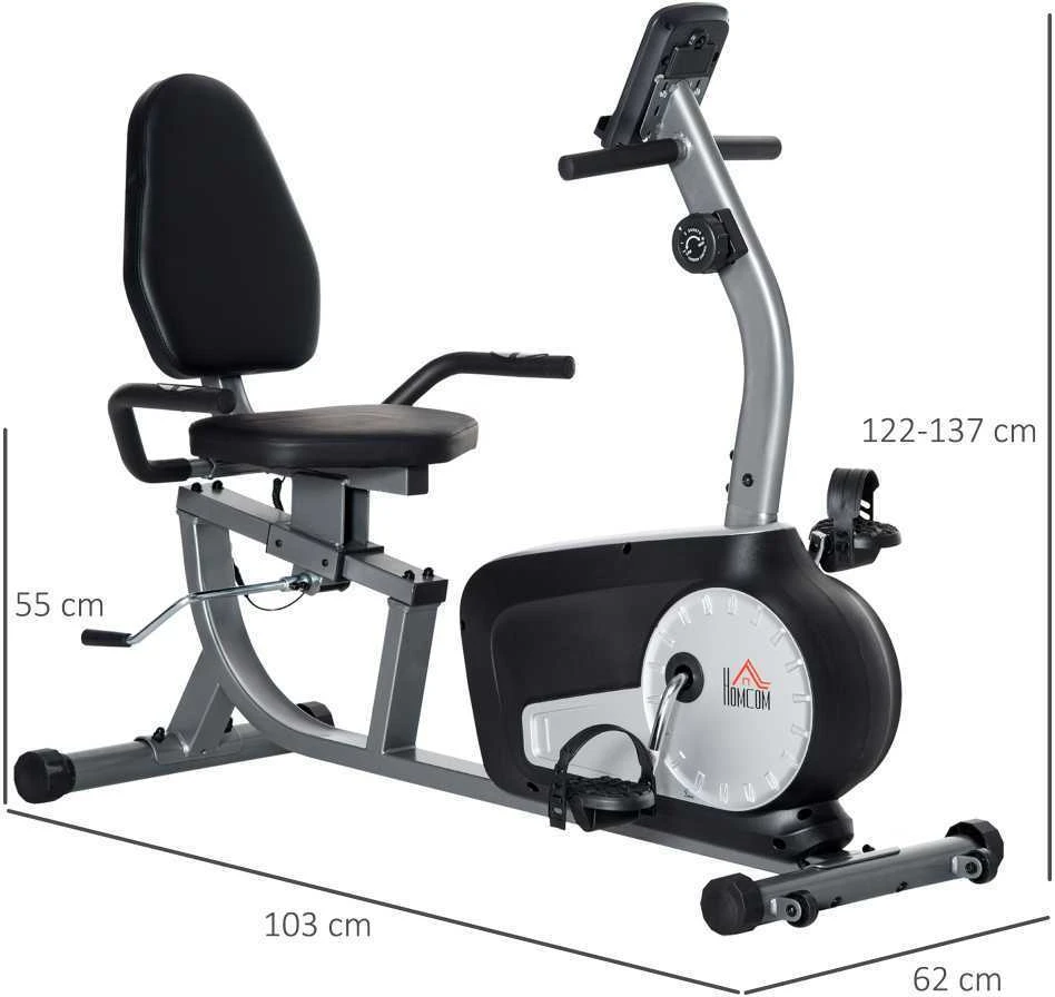 HOMCOM gulimas treniruoklis, dviratis treniruoklis su LCD ekranu, 8 lygių reguliuojamas magnetinis pasipriešinimas, iki 110 kg, plienas ir ABS