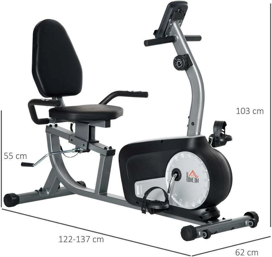HOMCOM gulimas treniruoklis, dviratis treniruoklis su LCD ekranu, 8 lygių reguliuojamas magnetinis pasipriešinimas, iki 110 kg, plienas ir ABS