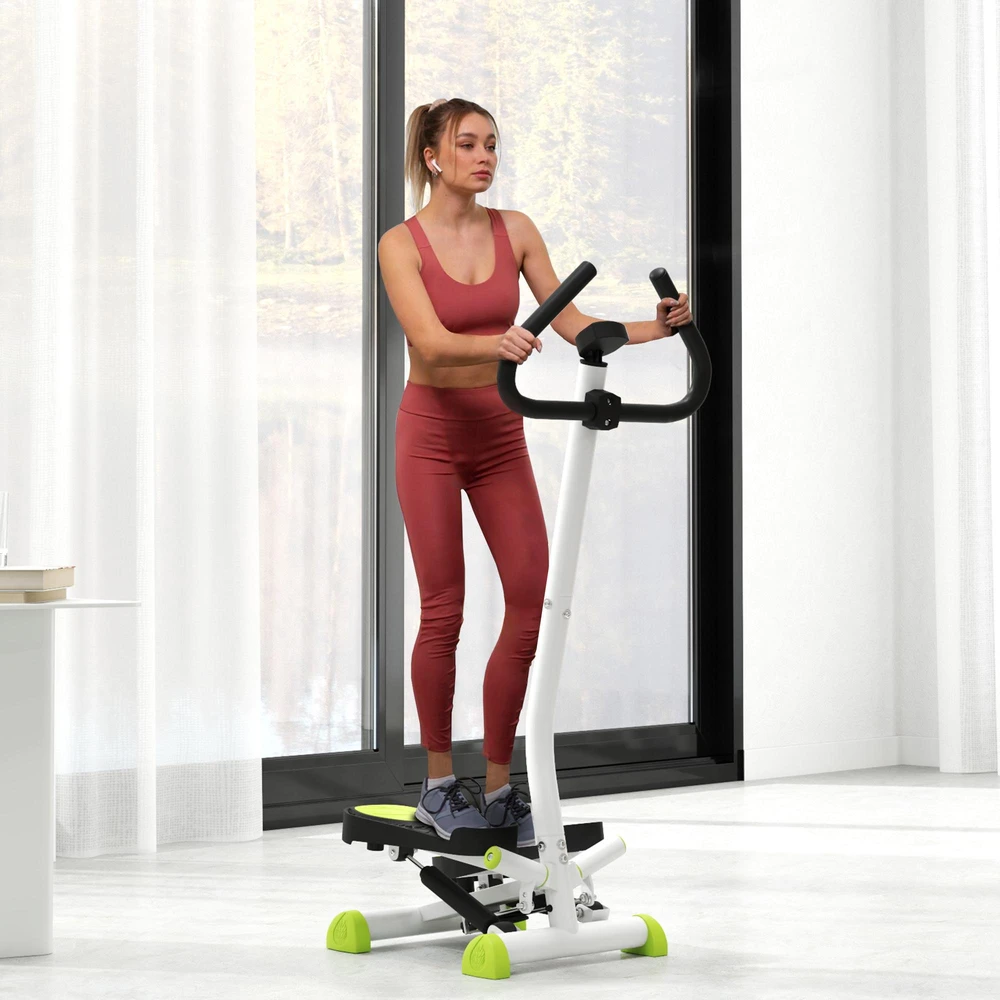 HOMCOM treniruoklis „Swing Stepper“ su LCD ekranu ir rankena, namų treniruoklis iki 100 kg, plienas, ABS, žalias, 55 x 44 x 108 cm | Aosom
