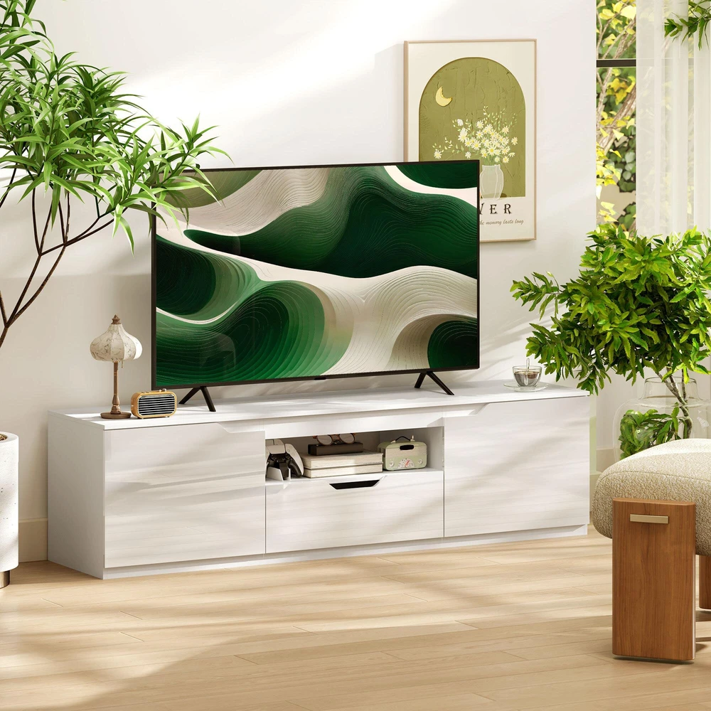 TV staliukas HOMCOM TV spintelė su 2 durelėmis, stalčiumi, 160 cm ilgio, televizoriams iki 65 colių, balta