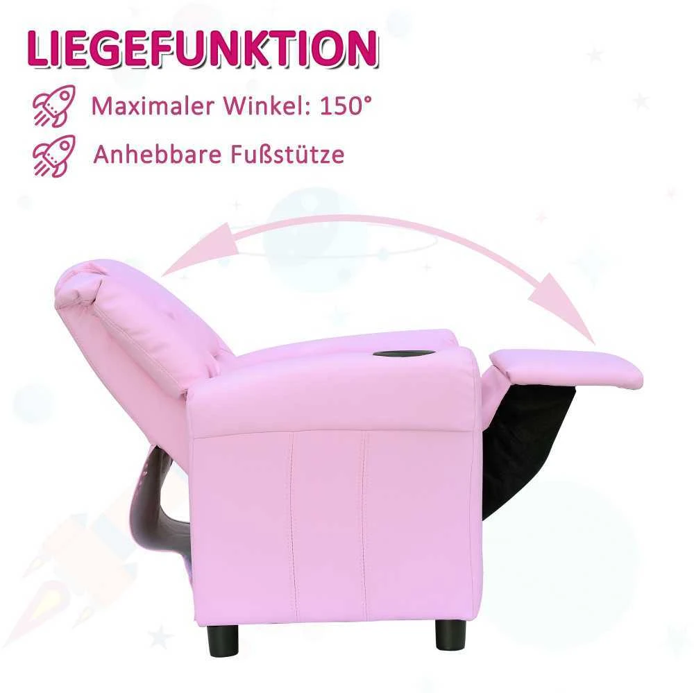 HOMCOM vaikiška sofa su atlošimo funkcija, fotelis vaikams 3–6 metų, rožinė, su puodelių laikikliu, 62x56x69cm