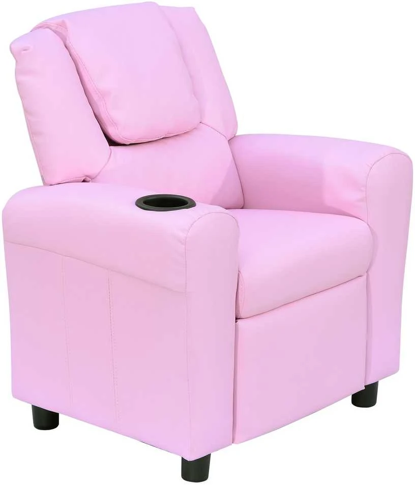 HOMCOM vaikiška sofa su atlošimo funkcija, fotelis vaikams 3–6 metų, rožinė, su puodelių laikikliu, 62x56x69cm