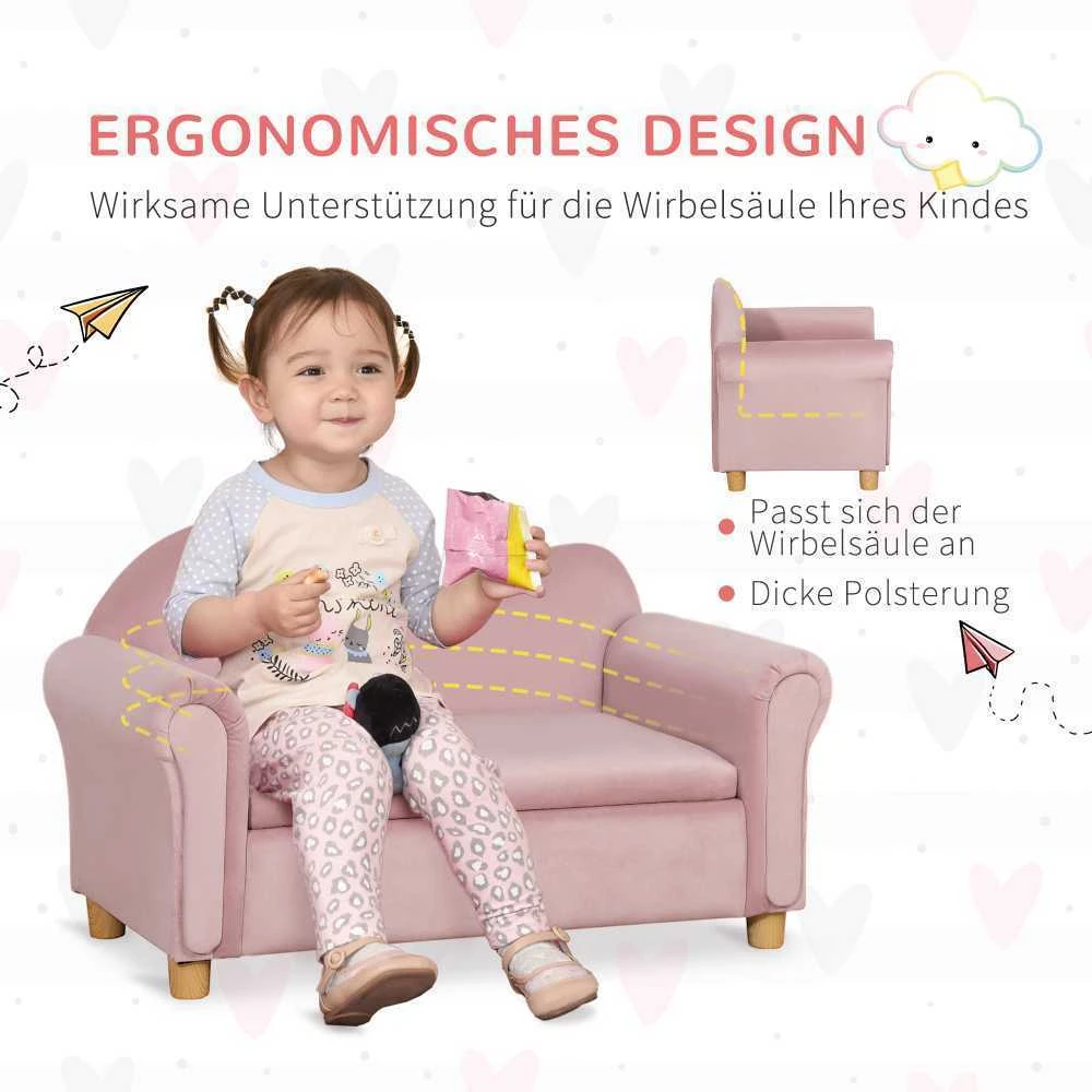 Vaikiška sofa HOMCOM su daiktadėže, rožinė, neaustinis audinys, dvivietė, 3-5 metai, 84x41,5x48,5cm
