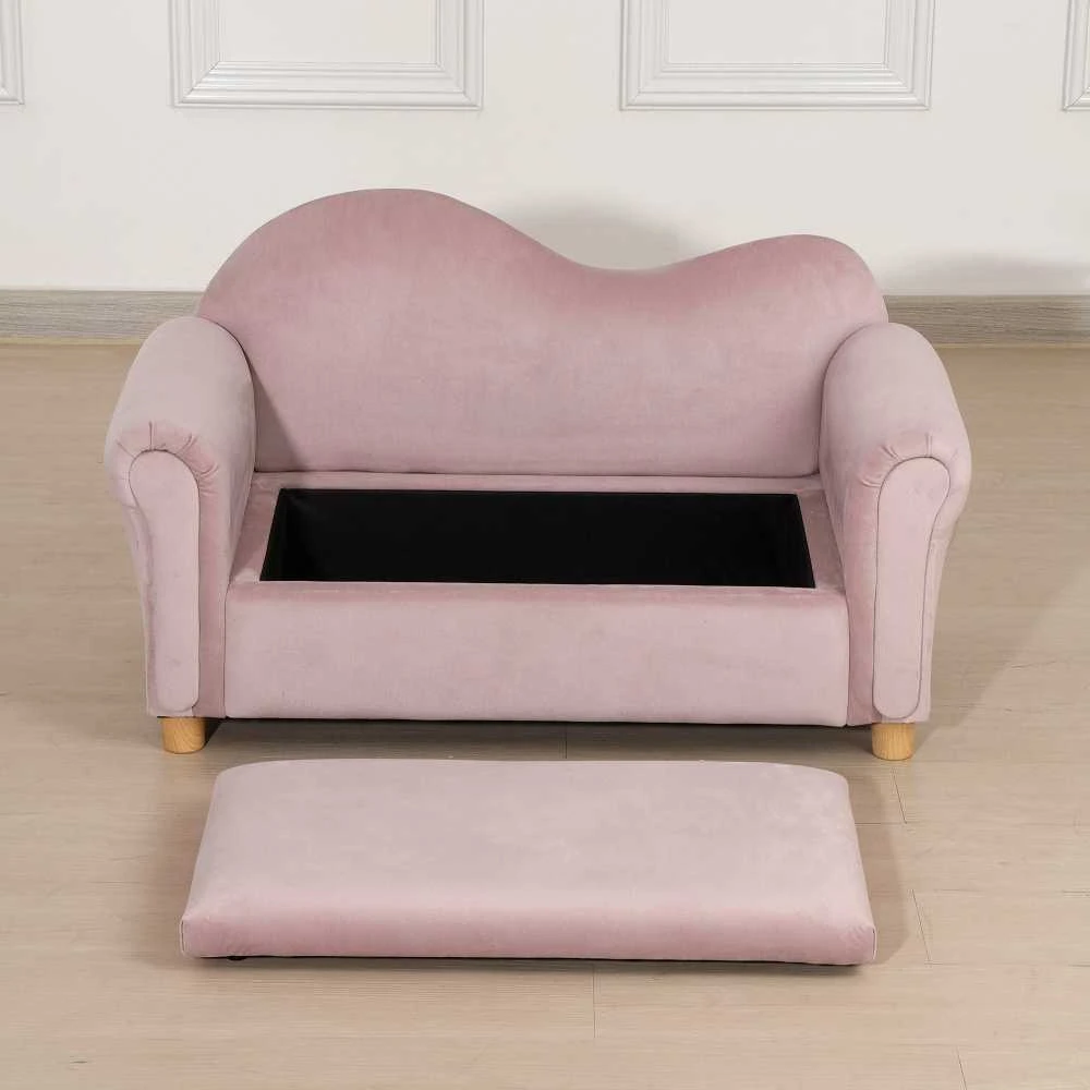 Vaikiška sofa HOMCOM su daiktadėže, rožinė, neaustinis audinys, dvivietė, 3-5 metai, 84x41,5x48,5cm