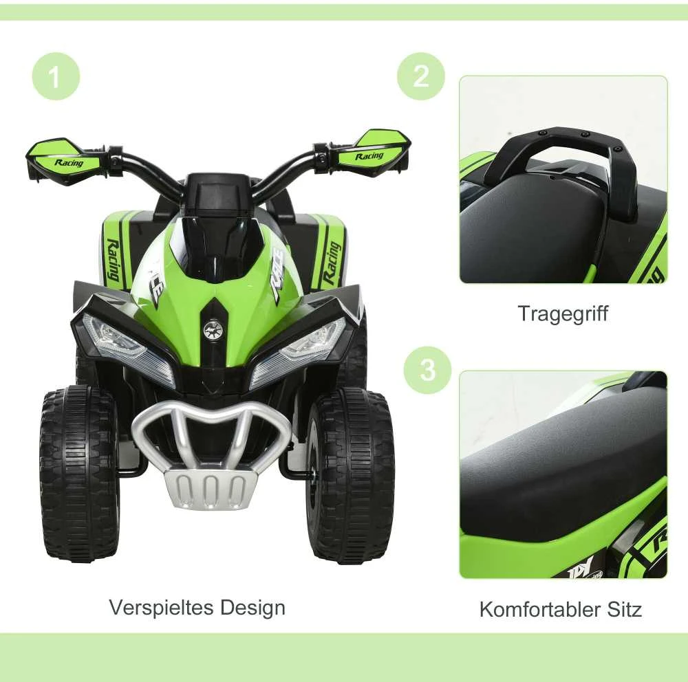 Vaikiškas stumiamas automobilis HOMCOM, 18-36 mėn. vaikams, su šviesomis ir muzika, plastikinis/plieno, žalias, 67,5 x 38 x 44 cm