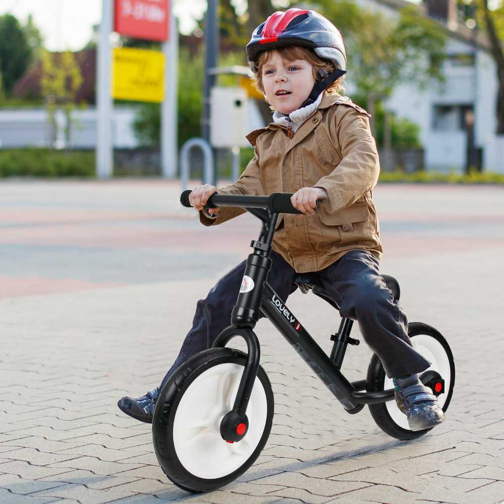 HOMCOM vaikiškas balansinis dviratukas su mokomaisiais ratukais, pedalais, reguliuojamo aukščio sėdynė, skirtas 2-5 metų vaikams, PP, juodas