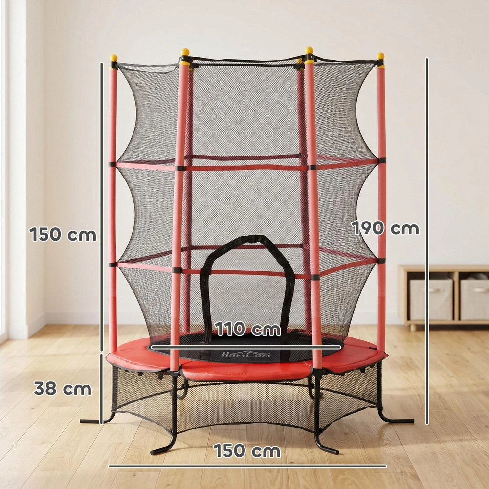 HOMCOM vaikiškas batutas Ø163 cm, batutas su apsauginiu tinklu, kraštų apdaila, sodo batutas vaikams 3-10 metų, iki 50 kg apkrova, raudonas