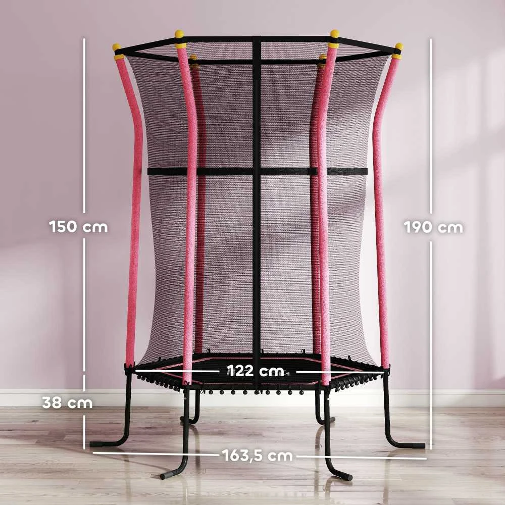 HOMCOM vaikiškas batutas Ø163,5 cm, batutas su apsauginiu tinklu, kraštų danga, sodo batutas vaikams nuo 3-10 metų, keliamoji galia iki 50 kg, rožinis