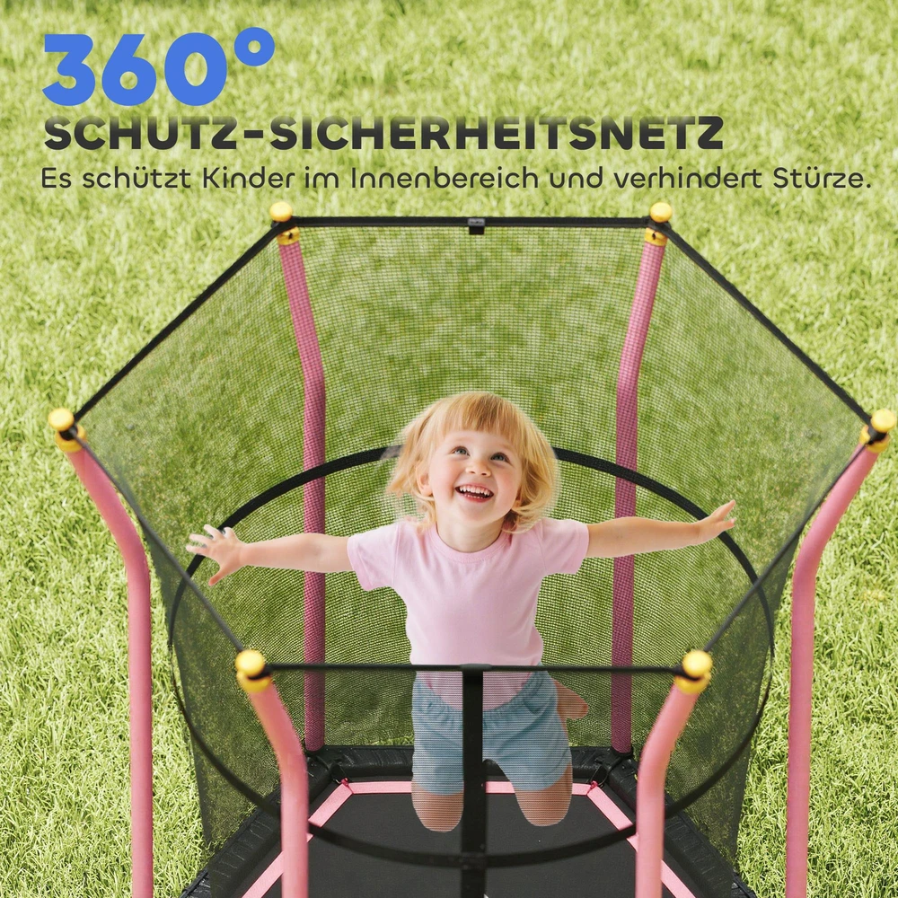 HOMCOM vaikiškas batutas Ø163,5 cm, batutas su apsauginiu tinklu, kraštų danga, sodo batutas vaikams nuo 3-10 metų, keliamoji galia iki 50 kg, rožinis
