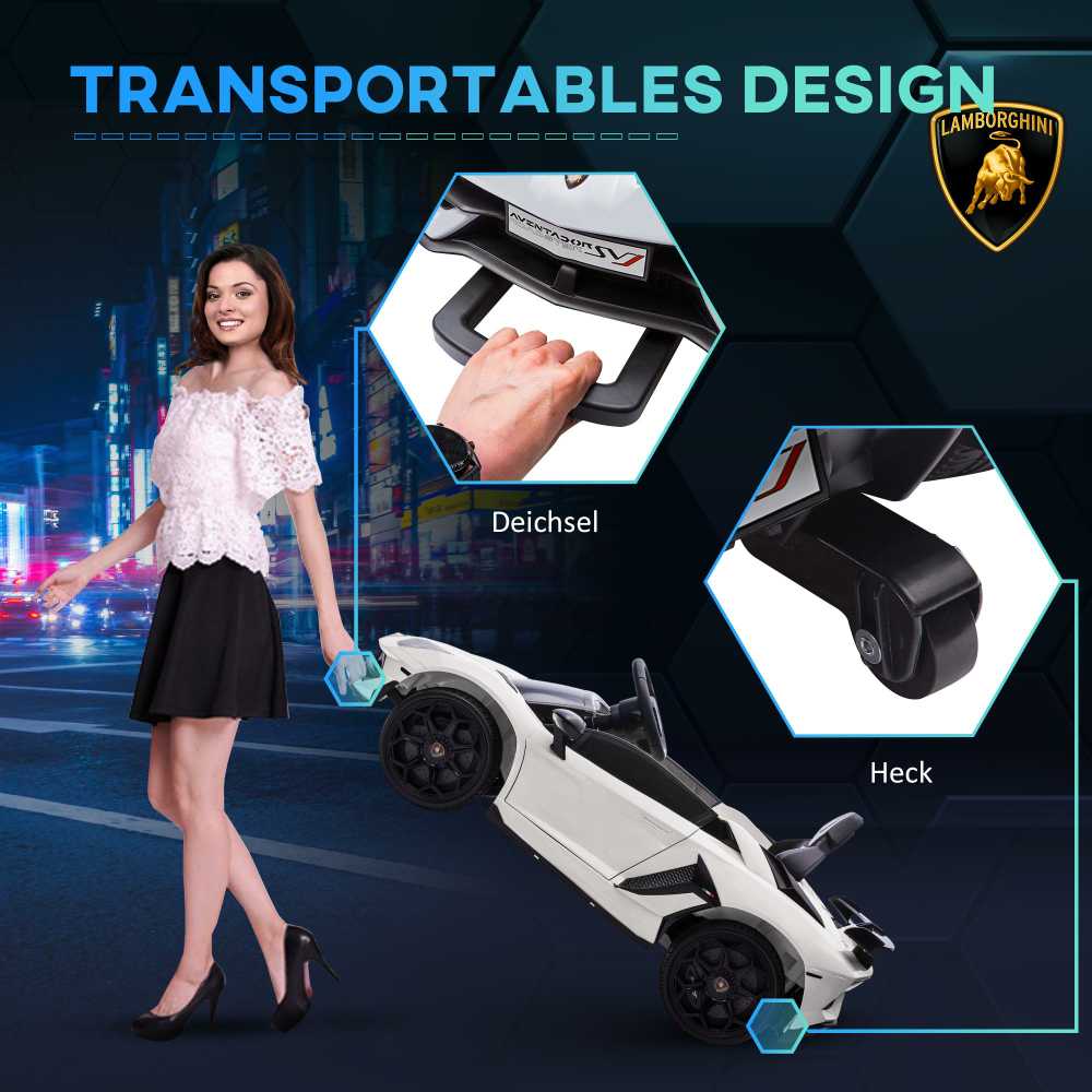 Homcom Vaikiškas elektrinis automobilis 12V Elektrinė transporto priemonė su 2.4G nuotolinio valdymo pulteliu, MP3 grotuvu, garso signalu, šviesomis, 3-5 metų, balta