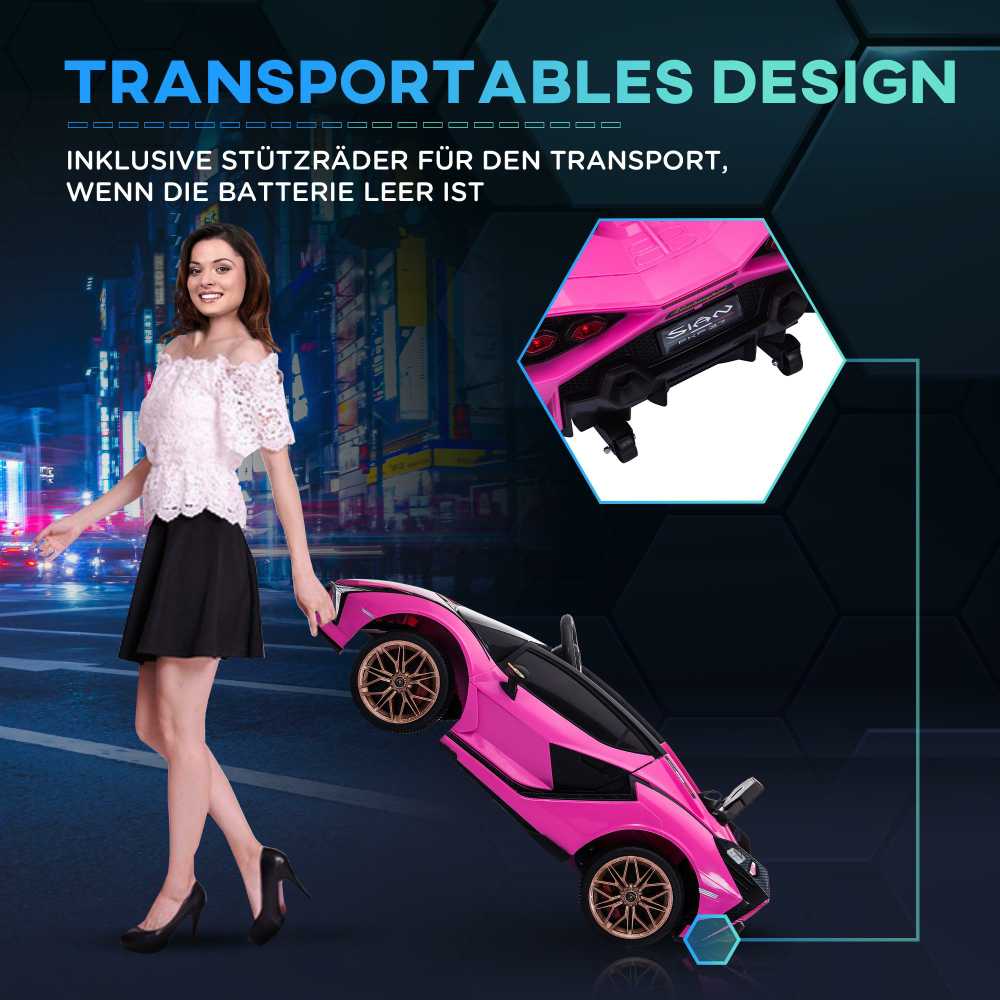 HOMCOM vaikiškas elektromobilis, 12V transporto priemonė su 2,4G nuotolinio valdymo pulteliu, MP3, USB, garsiniu signalu, LED žibintais, 5 taškų saugos diržu, 3-5 km/h, 3-5 metų vaikams, rožinis