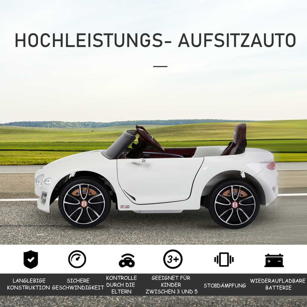 HOMCOM vaikiškas automobilis Bentley GT elektromobilis su nuotolinio valdymo pulteliu, 2 x 390 varikliai, baltas, 108 x 60 x 43 cm