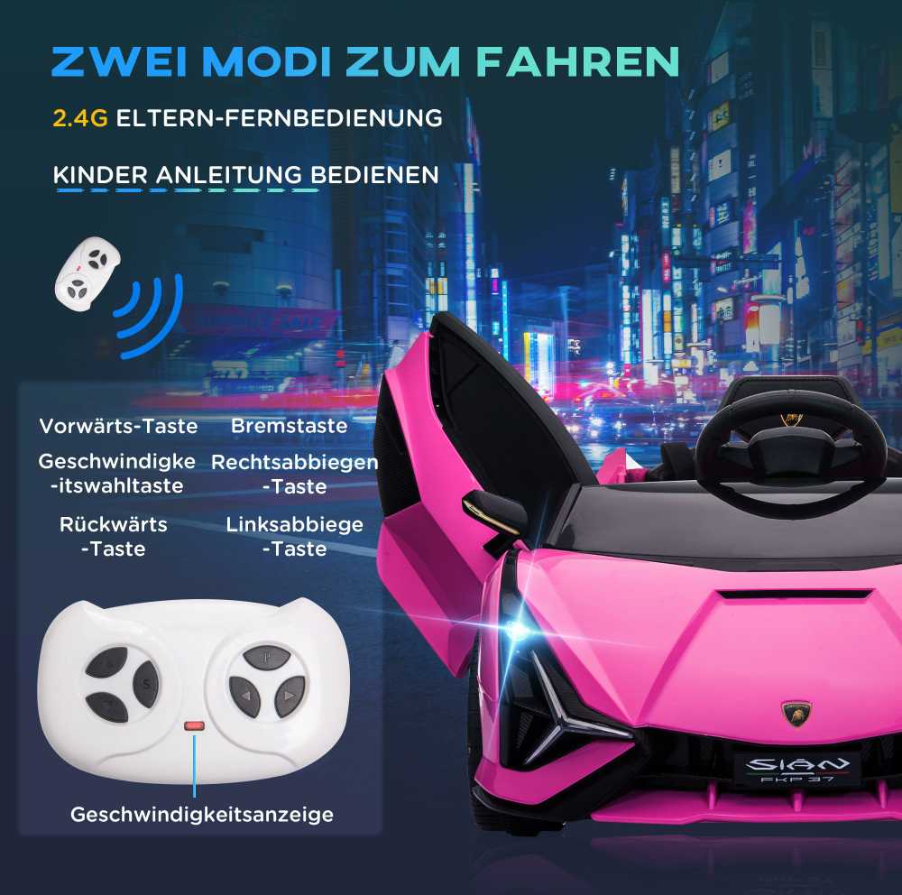 HOMCOM vaikiškas elektromobilis, 12V transporto priemonė su 2,4G nuotolinio valdymo pulteliu, MP3, USB, garsiniu signalu, LED žibintais, 5 taškų saugos diržu, 3-5 km/h, 3-5 metų vaikams, rožinis