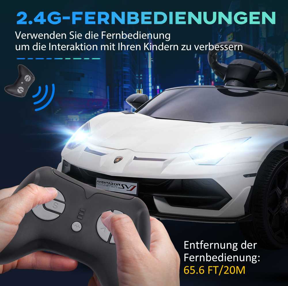 Homcom Vaikiškas elektrinis automobilis 12V Elektrinė transporto priemonė su 2.4G nuotolinio valdymo pulteliu, MP3 grotuvu, garso signalu, šviesomis, 3-5 metų, balta