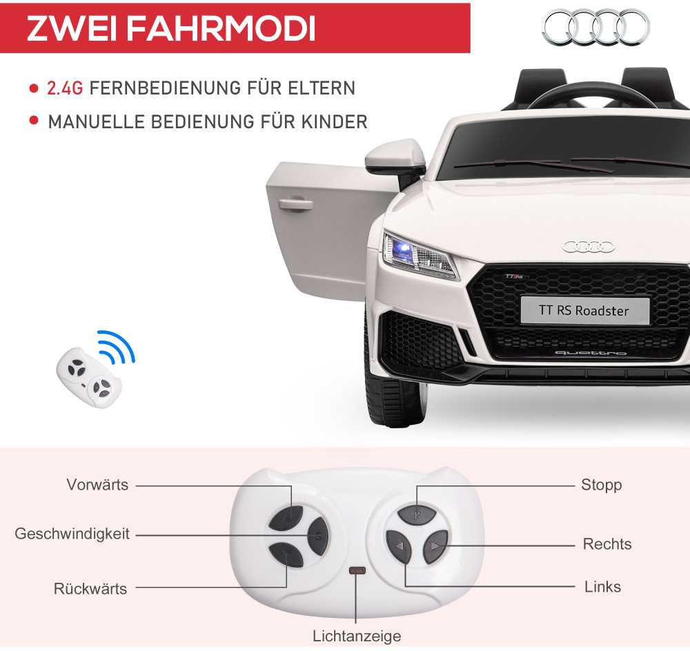 HOMCOM vaikiškas elektromobilis 12V, su 2,4G nuotolinio valdymo pulteliu, muzika, šviesomis, USB/MP3 jungtimi, atbulinės eigos funkcija | Aosom