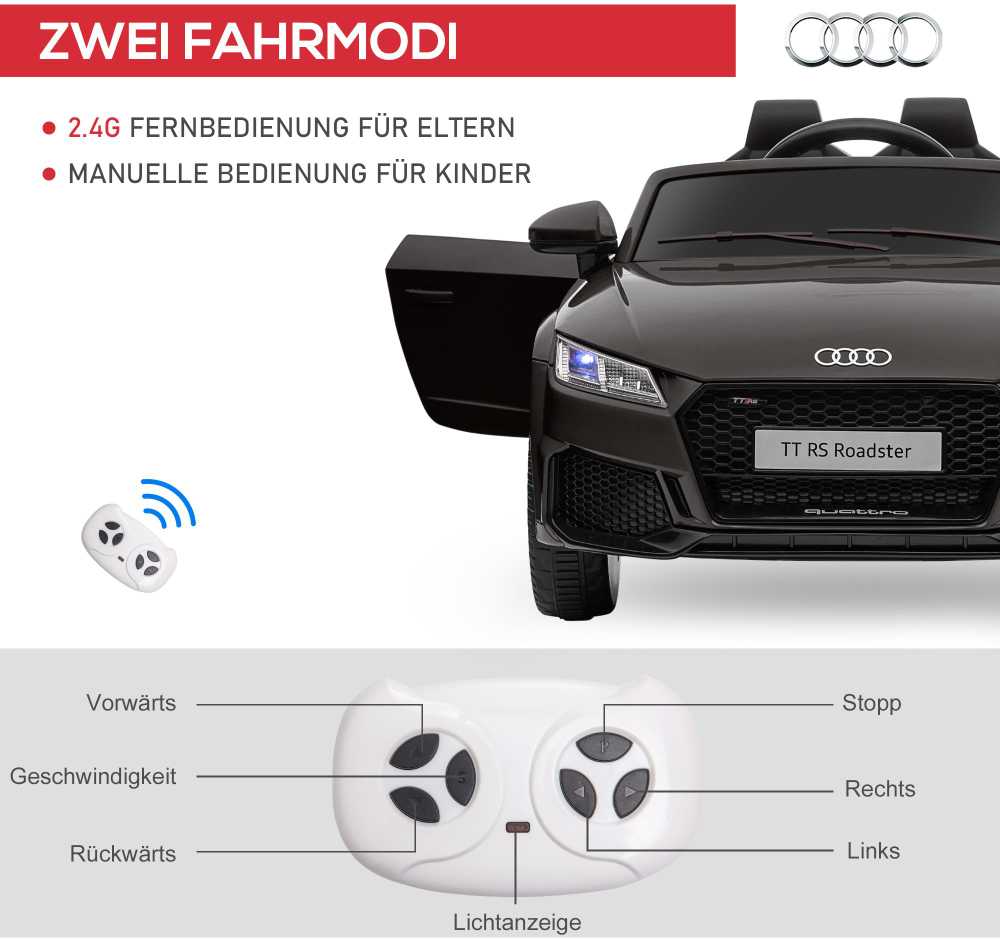 Vaikiškas elektromobilis HOMCOM 12V, su 2,4 G nuotolinio valdymo pulteliu, muzika, šviesomis, USB/MP3 jungtimi, atbuline eiga, greitis iki 3 km/h, vaikams nuo 3-5 metų, juodas