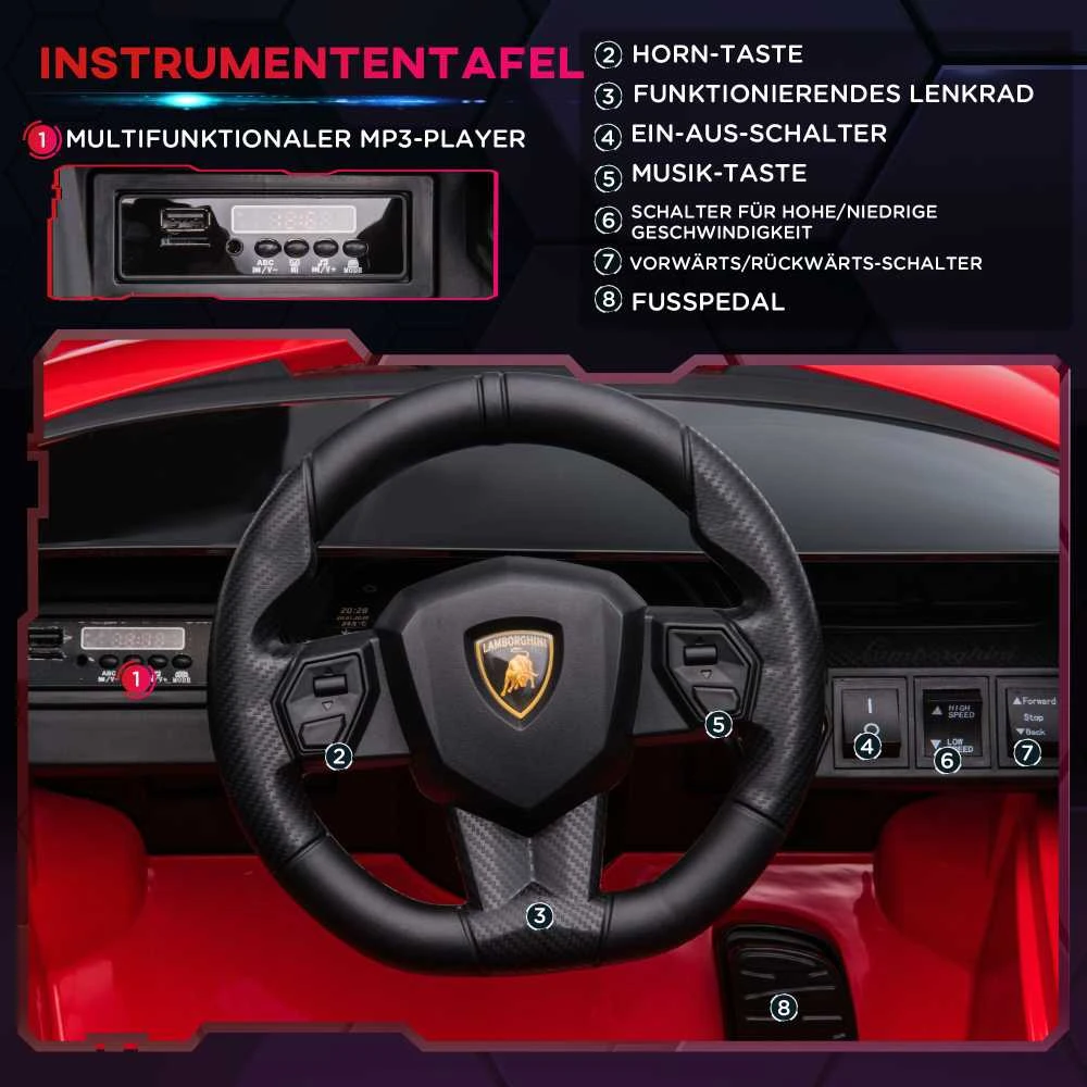 HOMCOM vaikiškas elektromobilis SIAN SUV su nuotolinio valdymo pulteliu, itin plačiomis padangomis, muzika (MP3/USB), šviesomis, 37-60 mėnesių