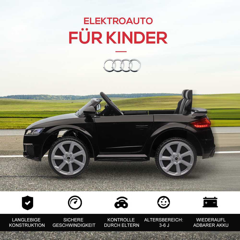 Vaikiškas elektromobilis HOMCOM 12V, su 2,4 G nuotolinio valdymo pulteliu, muzika, šviesomis, USB/MP3 jungtimi, atbuline eiga, greitis iki 3 km/h, vaikams nuo 3-5 metų, juodas