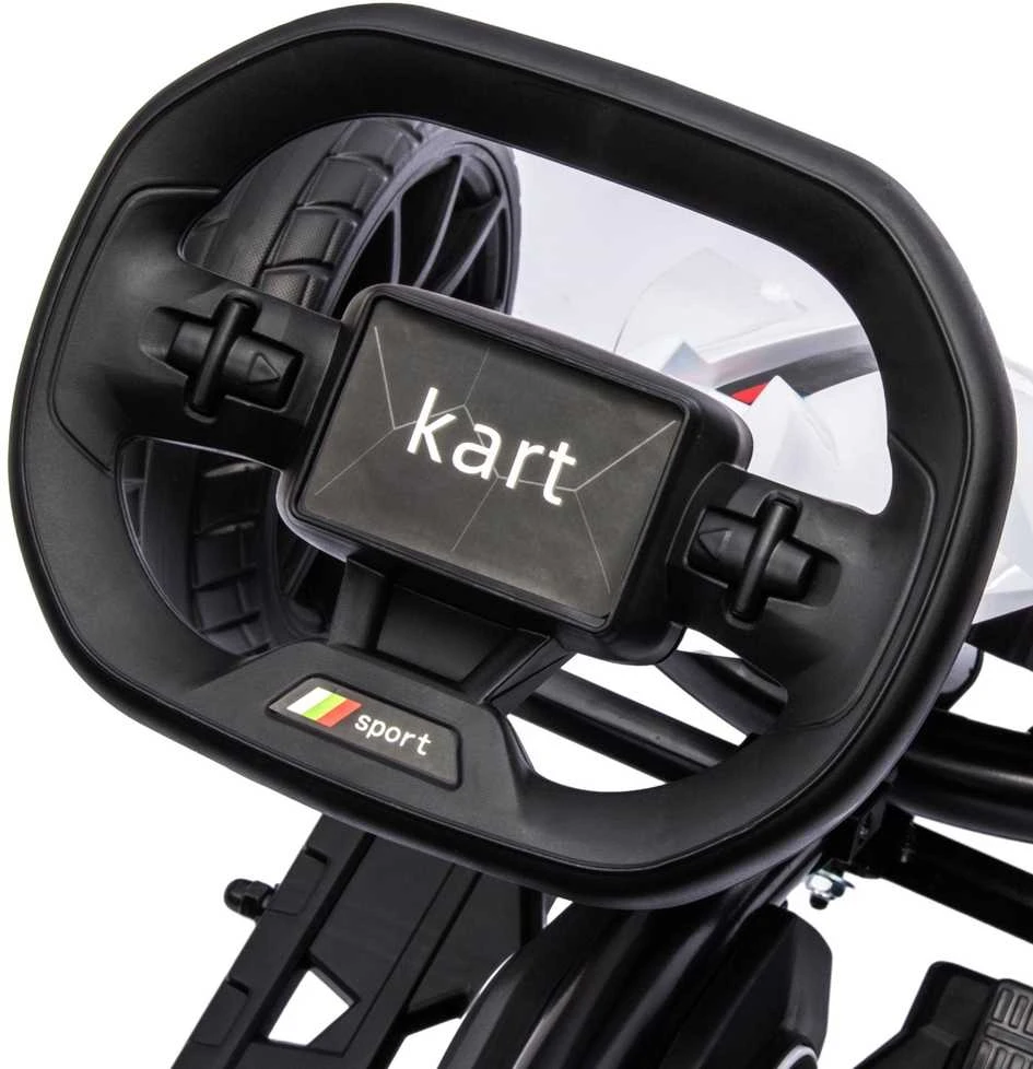 Vaikiškas elektrinis kartingas HOMCOM, 12 V, 3–5 km/h, drifto kartas su 2 reguliuojamais režimais, saugos diržu, vairu, vaikiška transporto priemonė 3–8 metų vaikams, baltas