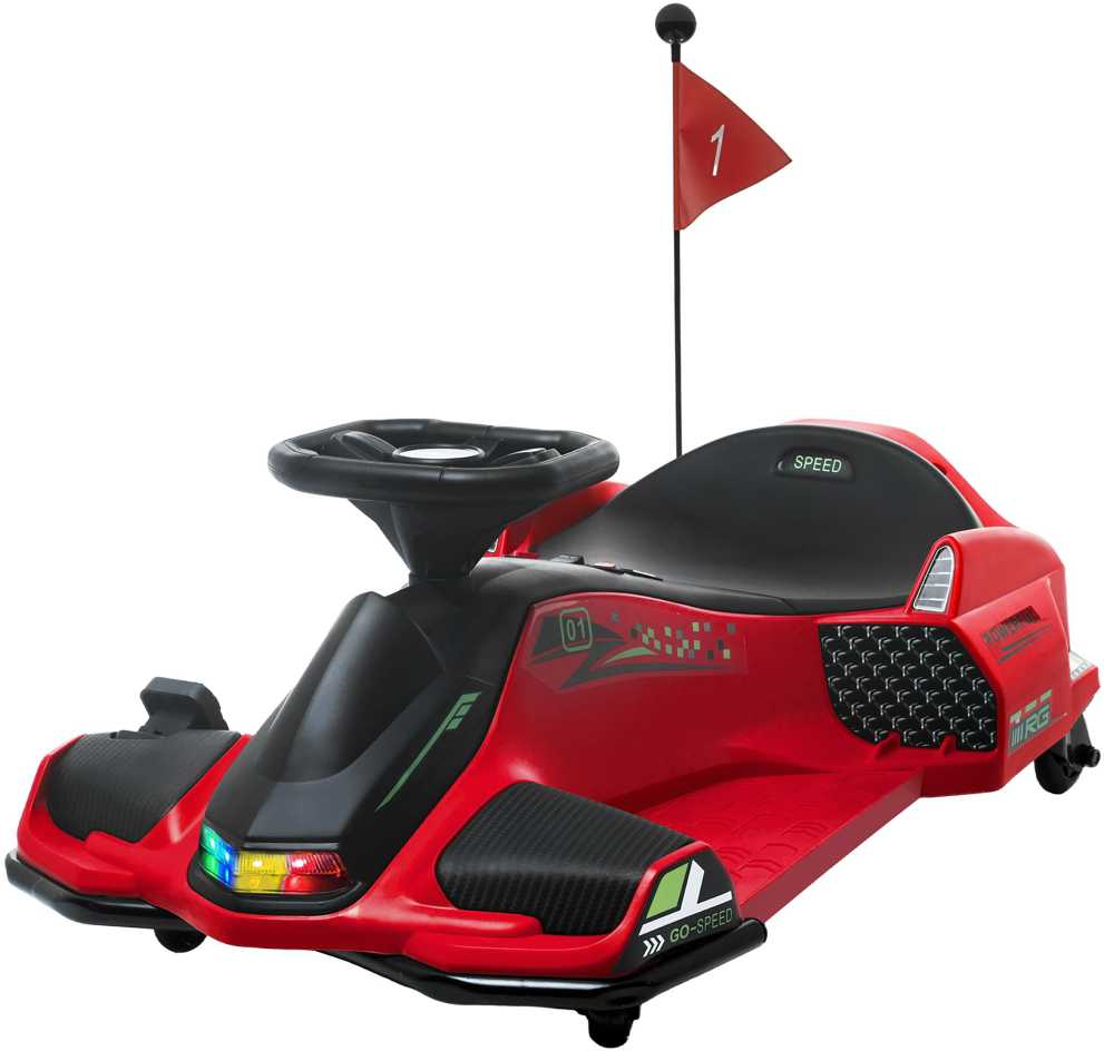 HOMCOM vaikiškas elektrinis kartingas 12 V, 3-8 km/val. Drifto kartingas su drifto režimu, lėto paleidimo funkcija, kartingas su šviesomis, muzika, saugos diržu, vaikiška transporto priemonė 8-12 metų vaikams, raudonas