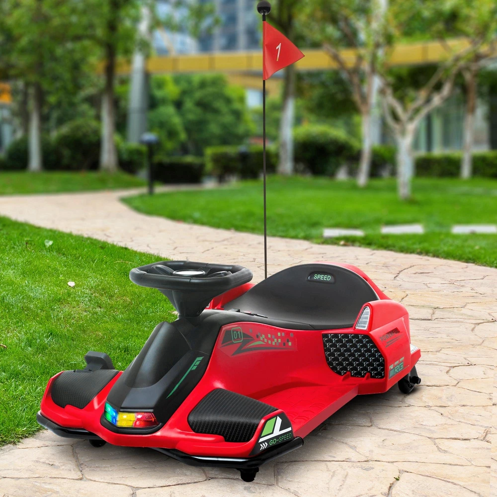 HOMCOM vaikiškas elektrinis kartingas 12 V, 3-8 km/val. Drifto kartingas su drifto režimu, lėto paleidimo funkcija, kartingas su šviesomis, muzika, saugos diržu, vaikiška transporto priemonė 8-12 metų vaikams, raudonas