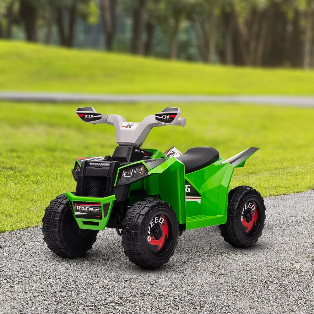 HOMCOM vaikiškas elektrinis keturratis, 2,5 km/h, priekinė ir atbulinė pavara, 18–36 mėnesių vaikams, žalias