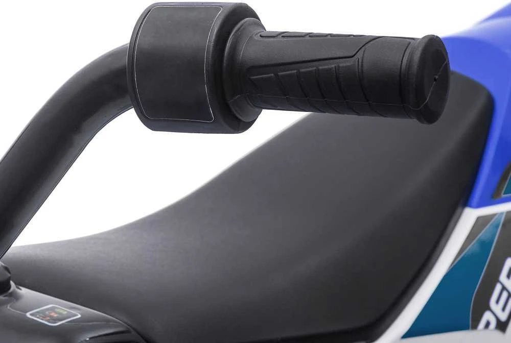 HOMCOM vaikiškas elektrinis motociklas 12V, su 2 nuimamais pagalbiniais ratukais, nuo 3 metų, PP metalas, mėlynas ir baltas