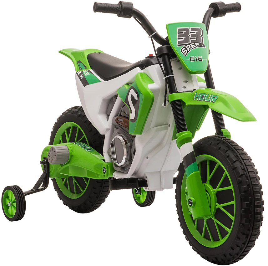HOMCOM vaikiškas elektrinis motociklas 12V, nuimami pagalbiniai ratukai, nuo 3 metų, PP, metalas
