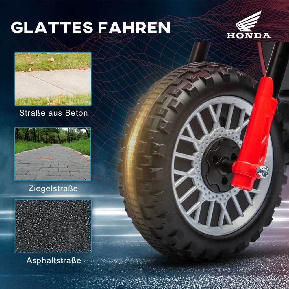 HOMCOM vaikiškas elektrinis motociklas, 6V vaikiškas motociklas su garsiniu signalu, paleidimo muzika, vaikiška transporto priemonė, 3 km/h, 1,5–3 metų vaikams, raudonas