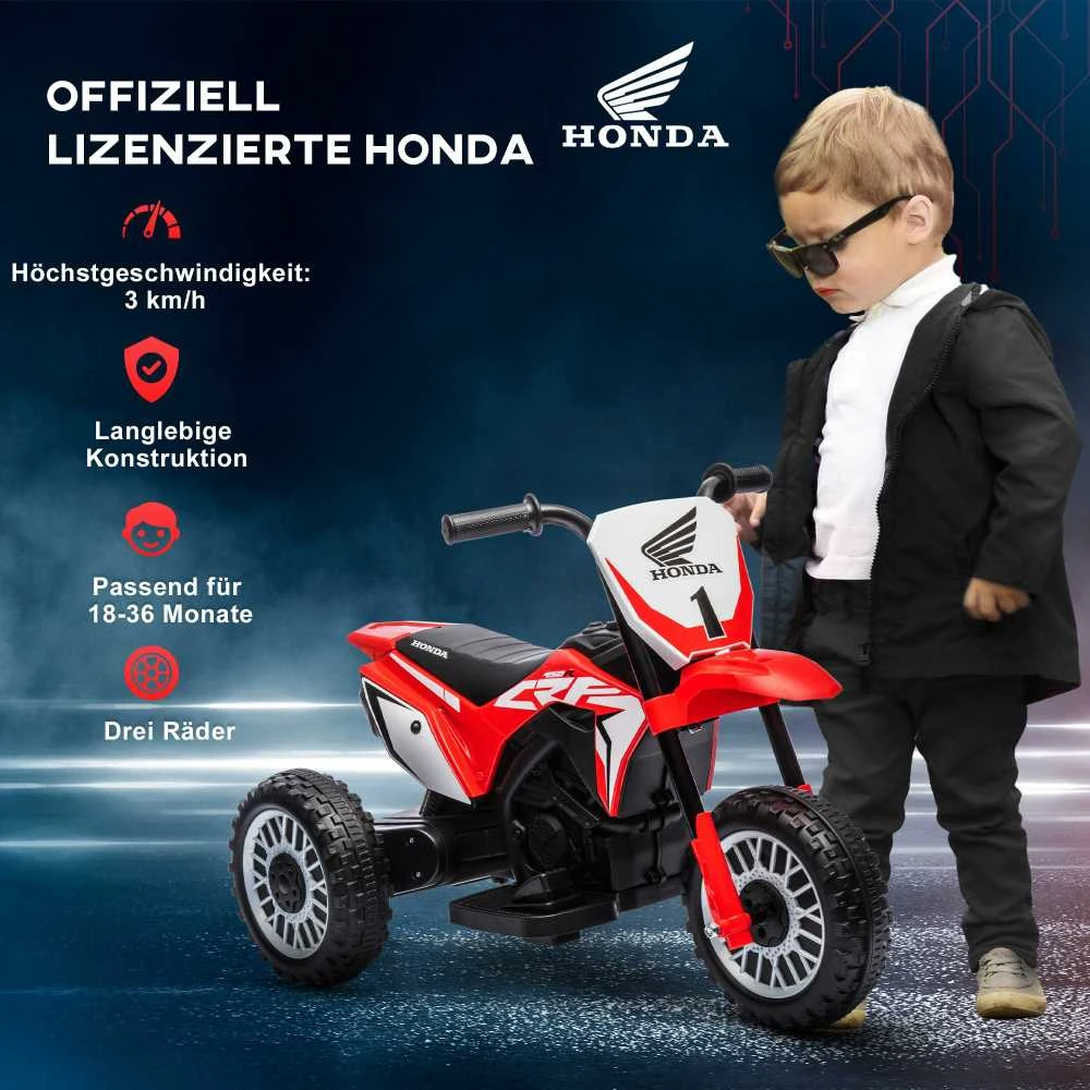HOMCOM vaikiškas elektrinis motociklas, 6V vaikiškas motociklas su garsiniu signalu, paleidimo muzika, vaikiška transporto priemonė, 3 km/h, 1,5–3 metų vaikams, raudonas