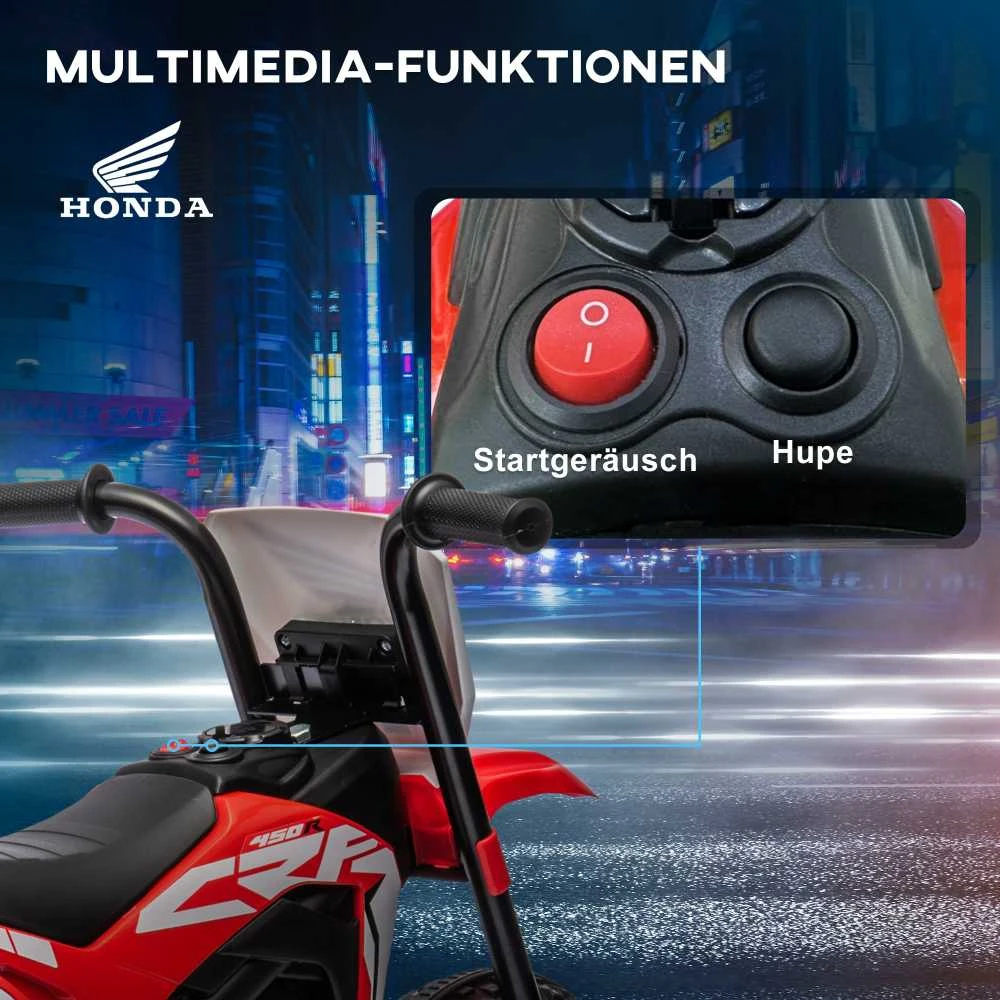 HOMCOM vaikiškas elektrinis motociklas, 6V vaikiškas motociklas su garsiniu signalu, paleidimo muzika, vaikiška transporto priemonė, 3 km/h, 1,5–3 metų vaikams, raudonas