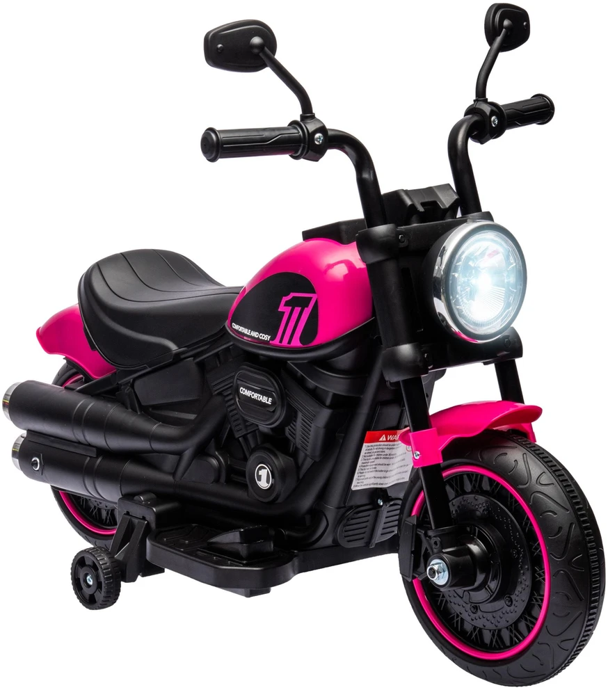 HOMCOM vaikiškas elektrinis motociklas, vaikiška transporto priemonė su 2 nuimamais pagalbiniais ratukais, 1,5-3 km/val., 1,5-3 metų vaikams, rožinė