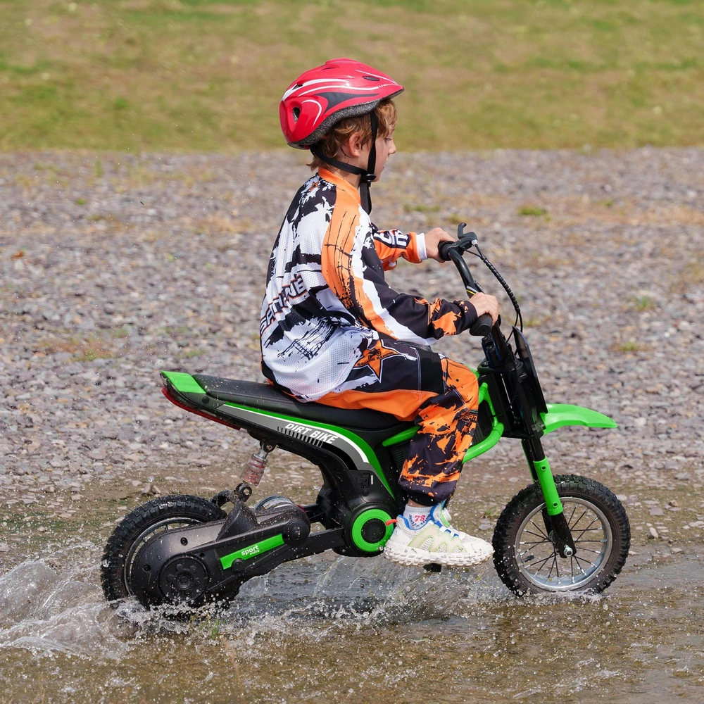 HOMCOM vaikiškas elektrinis motociklas, 12 V vaikiškas motociklas su garsiniu signalu, žibintu, transporto priemonė vaikams su pasukama greičio rankena, 8-16 km/val., 8-12 metų vaikams, žalias | Aosom