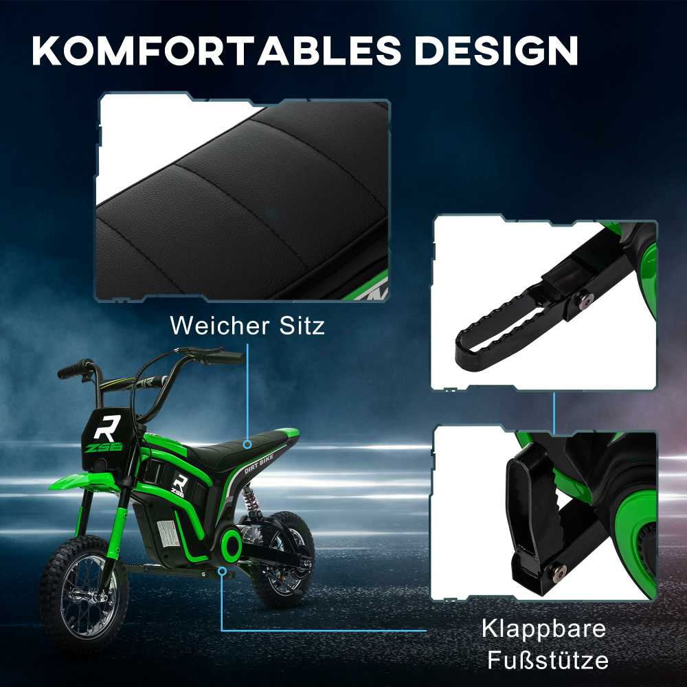 HOMCOM vaikiškas elektrinis motociklas, 12 V vaikiškas motociklas su garsiniu signalu, žibintu, transporto priemonė vaikams su pasukama greičio rankena, 8-16 km/val., 8-12 metų vaikams, žalias | Aosom