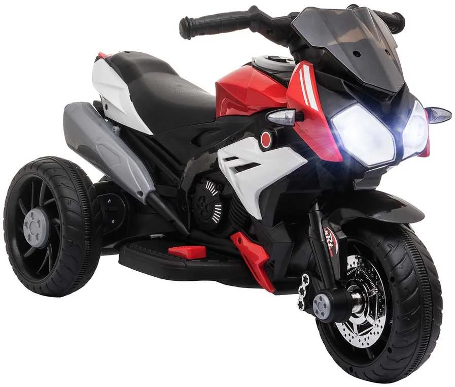 HOMCOM vaikiškas elektrinis motociklas, 6V vaikiška transporto priemonė su muzika ir žibintais, skirta 3–5 metų vaikams, plastikas ir metalas, juoda ir raudona spalvos, 3 km/h