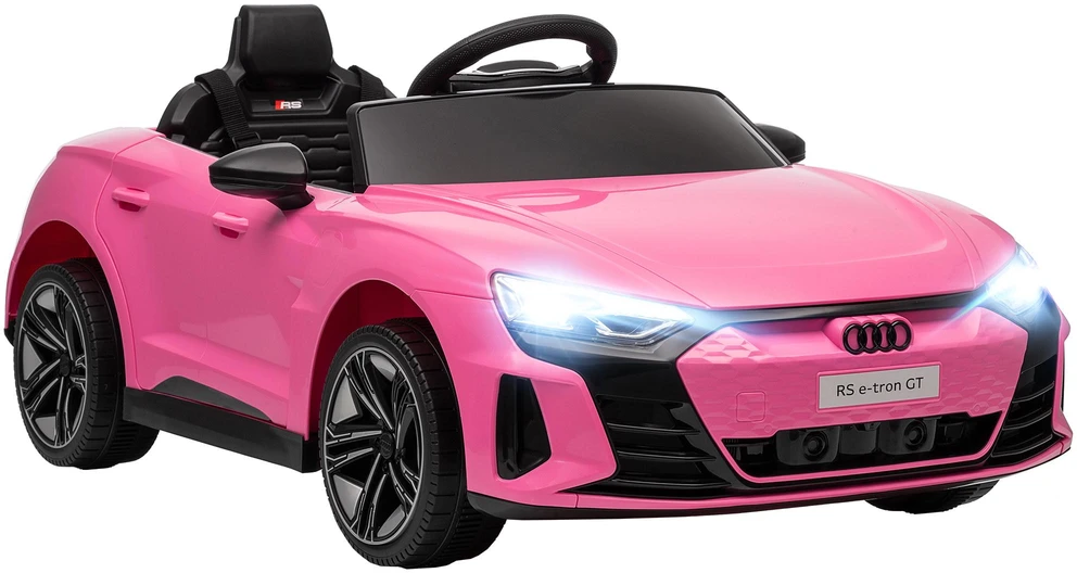 HOMCOM vaikiškas elektromobilis 12V su 2,4 GHz nuotolinio valdymo pulteliu, 2 varikliai, 4 spyruokliniai ratai, garsinis signalas, žibintai, muzika, švelnus paleidimas, pagalbinis ratukas, 3-5 metams, rožinis