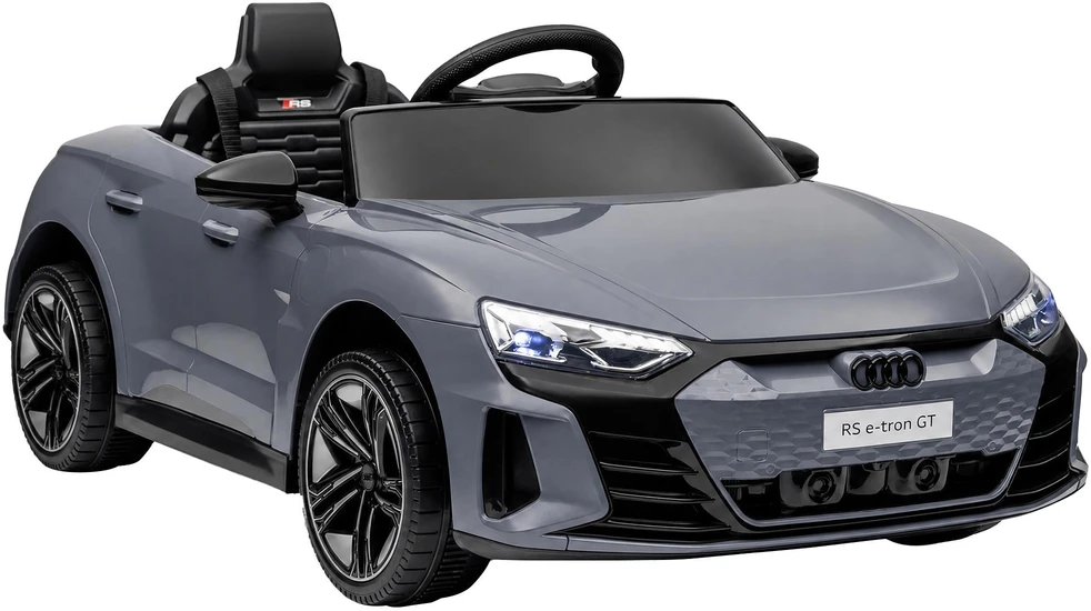 HOMCOM vaikiškas elektromobilis 12V su 2,4 GHz nuotolinio valdymo pulteliu, 2 varikliais, 4 amortizuotais ratais, garsiniu signalu, priekiniais žibintais, muzika, švelnaus starto funkcija, pagalbiniais ratukais, 3-5 metams, pilkas