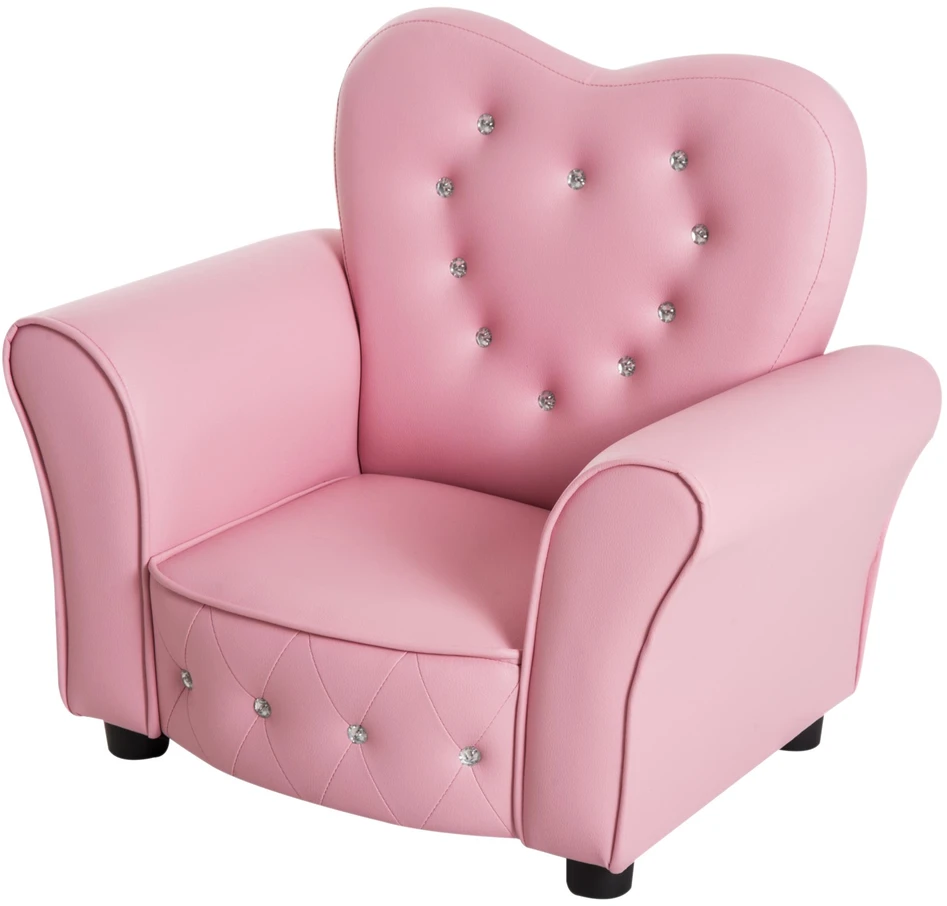 HOMCOM vaikiškas fotelis Princesė, širdelės formos vaikiškas krėslas, rožinis, patogus fotelis vaikų kambariui, I59xP41,5xA49cm