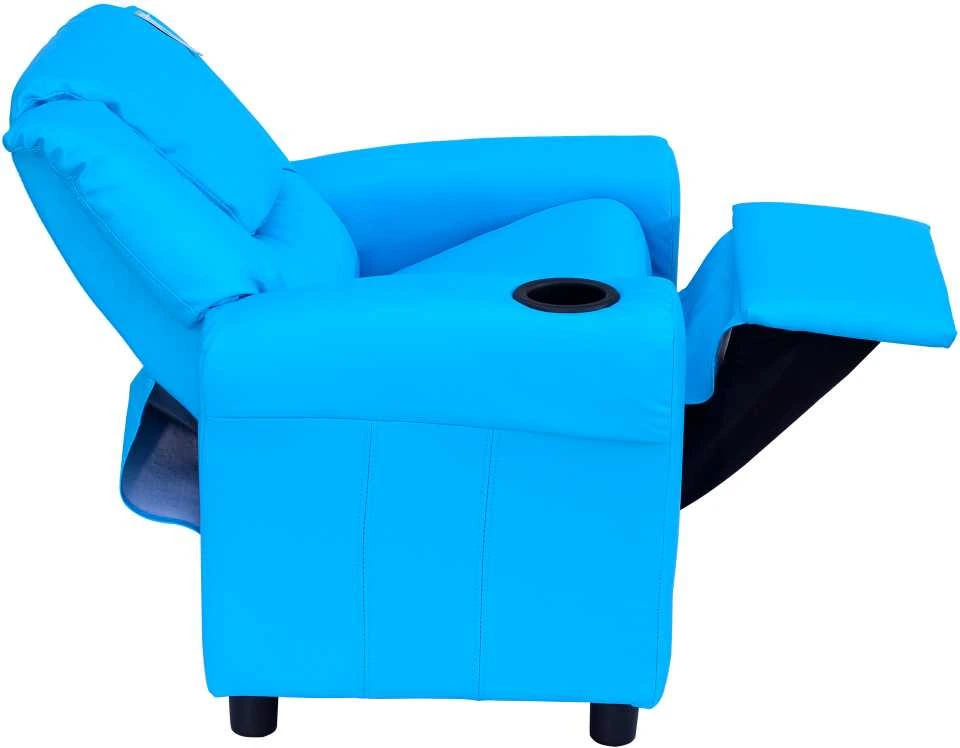 HOMCOM vaikiškas fotelis su atsilenkimo funkcija, mini sofa 3–6 metų vaikams, mėlyna, su įmontuotu puodelio laikikliu, 62x52x69 cm