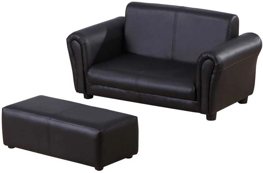 HOMCOM vaikiškas fotelis su kojų atrama, vaikiška sofa ir taburetė, juodos spalvos, patogus sofos ir fotelio komplektas, 83x42x41 cm