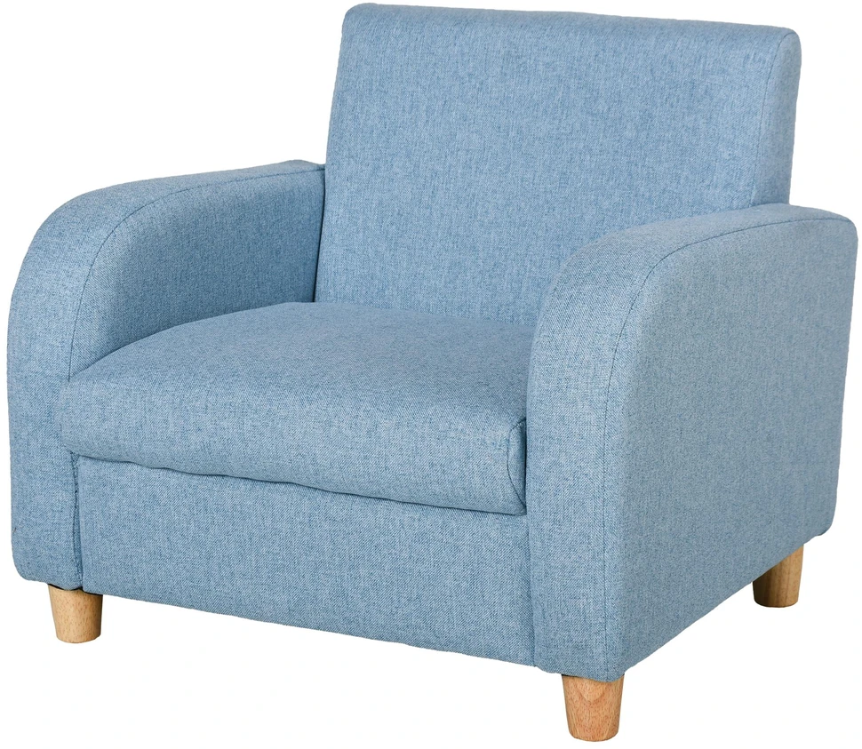 HOMCOM vaikiškas fotelis, vaikiška sofa su storu porolonu ir sėdimąja pagalvėle, neslystančios kojelės, mėlyna, 49x45x44,5 cm