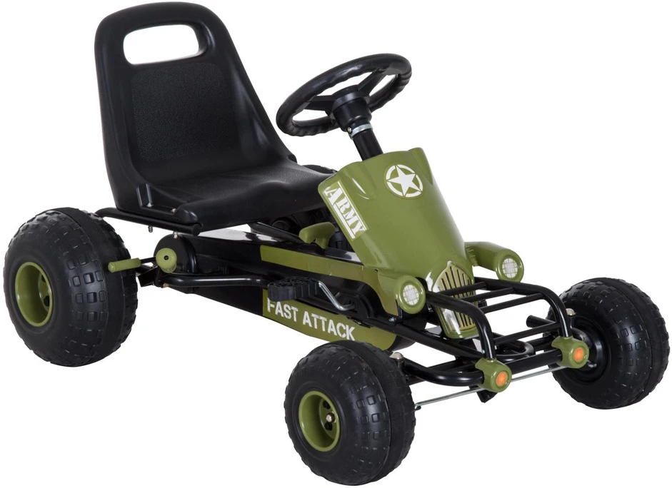HOMCOM vaikiškas kartingas, pedalinis automobilis su rankiniu stabdžiu, nuo 3 metų, žalias, 99x65x56 cm
