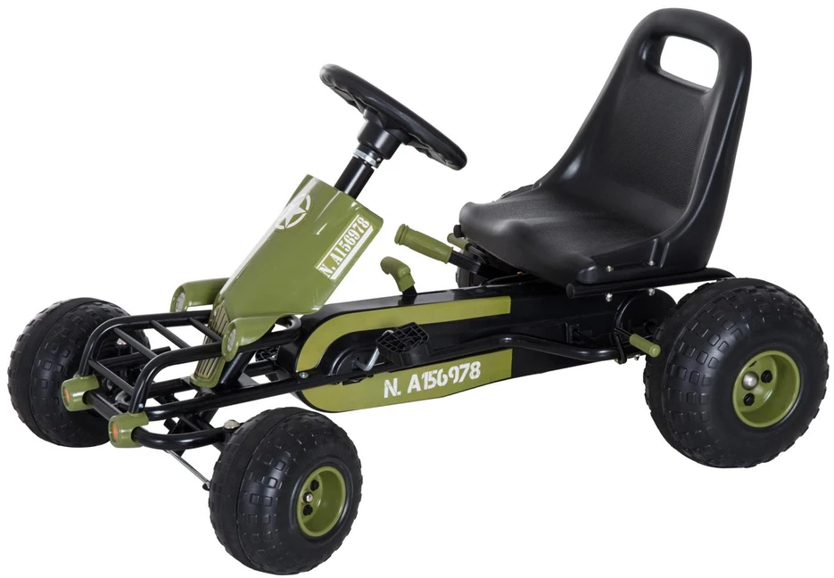 HOMCOM vaikiškas kartingas, pedalinis automobilis su rankiniu stabdžiu, nuo 3 metų, žalias, 99x65x56 cm