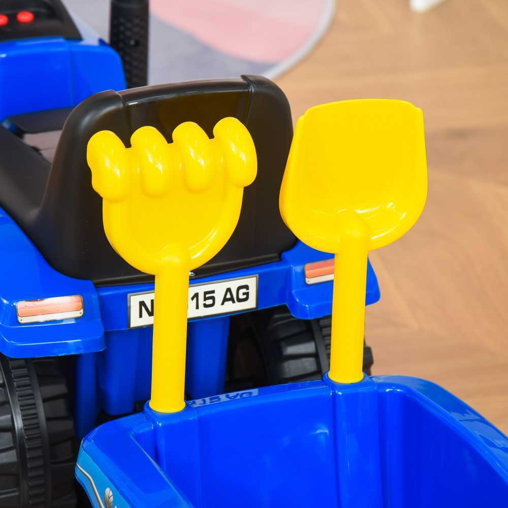 HOMCOM vaikiškas traktorius stumdukas NEW HOLLAND su garsiniu signalu, mėlynas