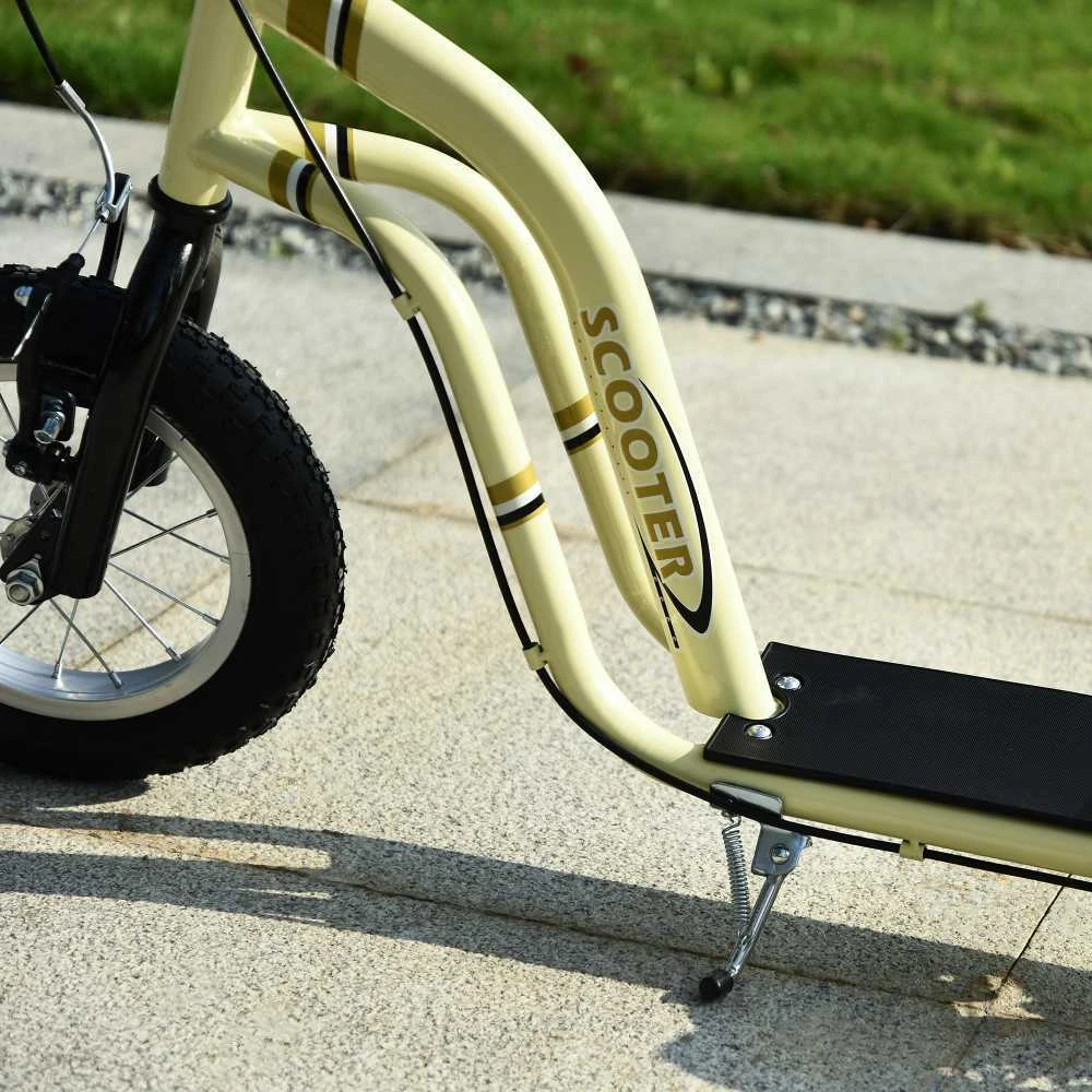 HOMCOM vaikiškas paspirtukas nuo 5 metų, motoroleris su 12 colių pripučiamais guminiais ratais, smėlio spalvos, 120 x 58 x 85-95 cm