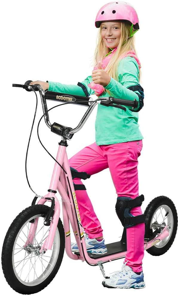 HOMCOM Vaikiškas paspirtukas su stabdžiais 16/12 colių paspirtukas pedalinis paspirtukas miesto paspirtukas vaikų paspirtukas kickboard 5+ metų vaikams rožinis 135 x 58 x 92-100 cm