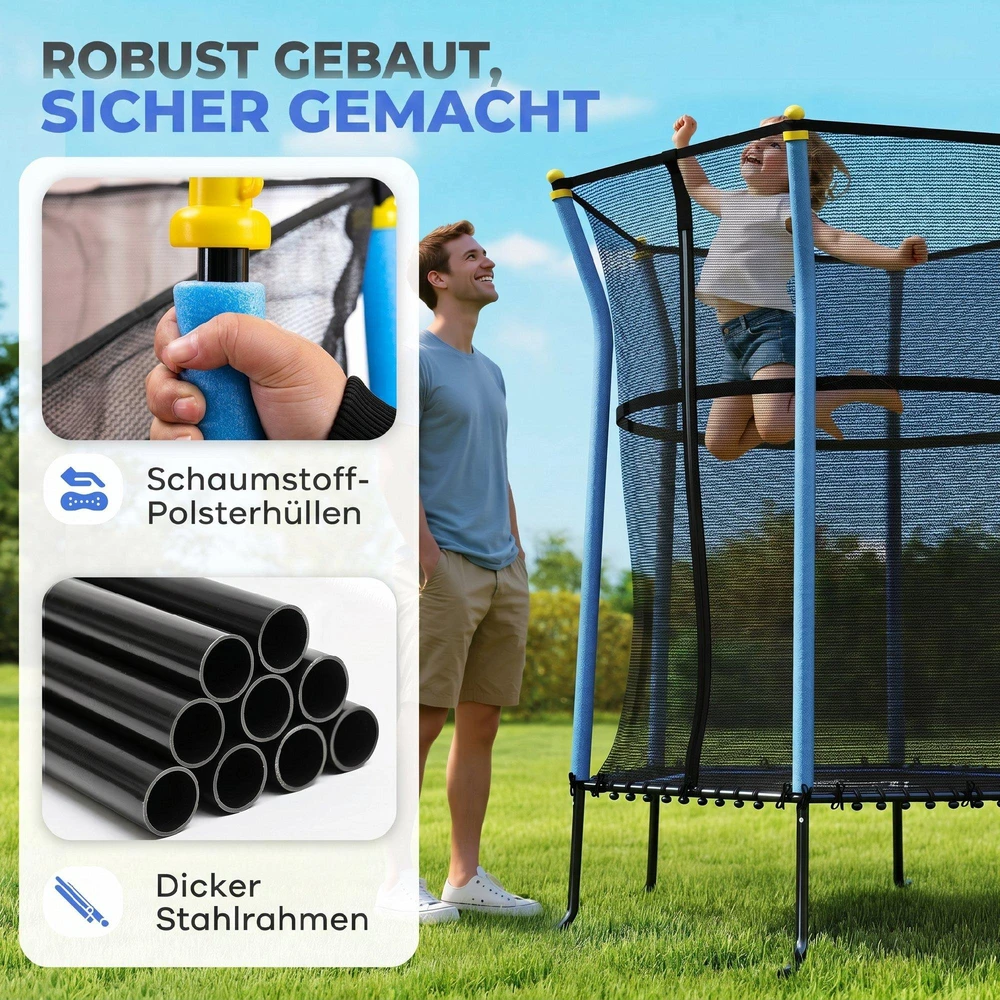 Vaikiškas batutas HOMCOM Ø163,5 cm, vidaus batutas su apsauginiu tinklu, kraštų apdaila ir elastine virve, iki 50 kg, 3-10 metų vaikams, mėlynas